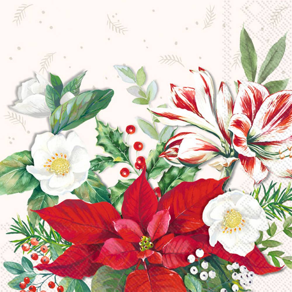 Paper Lunch Napkins 20 ct Christmas Florals White Christmas