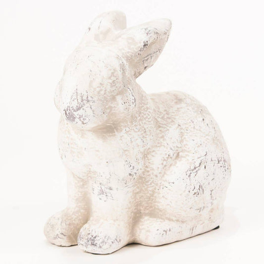 The Royal Standard - Sitting Bunny Stone Decor   Antique White   8x8.5x5.5