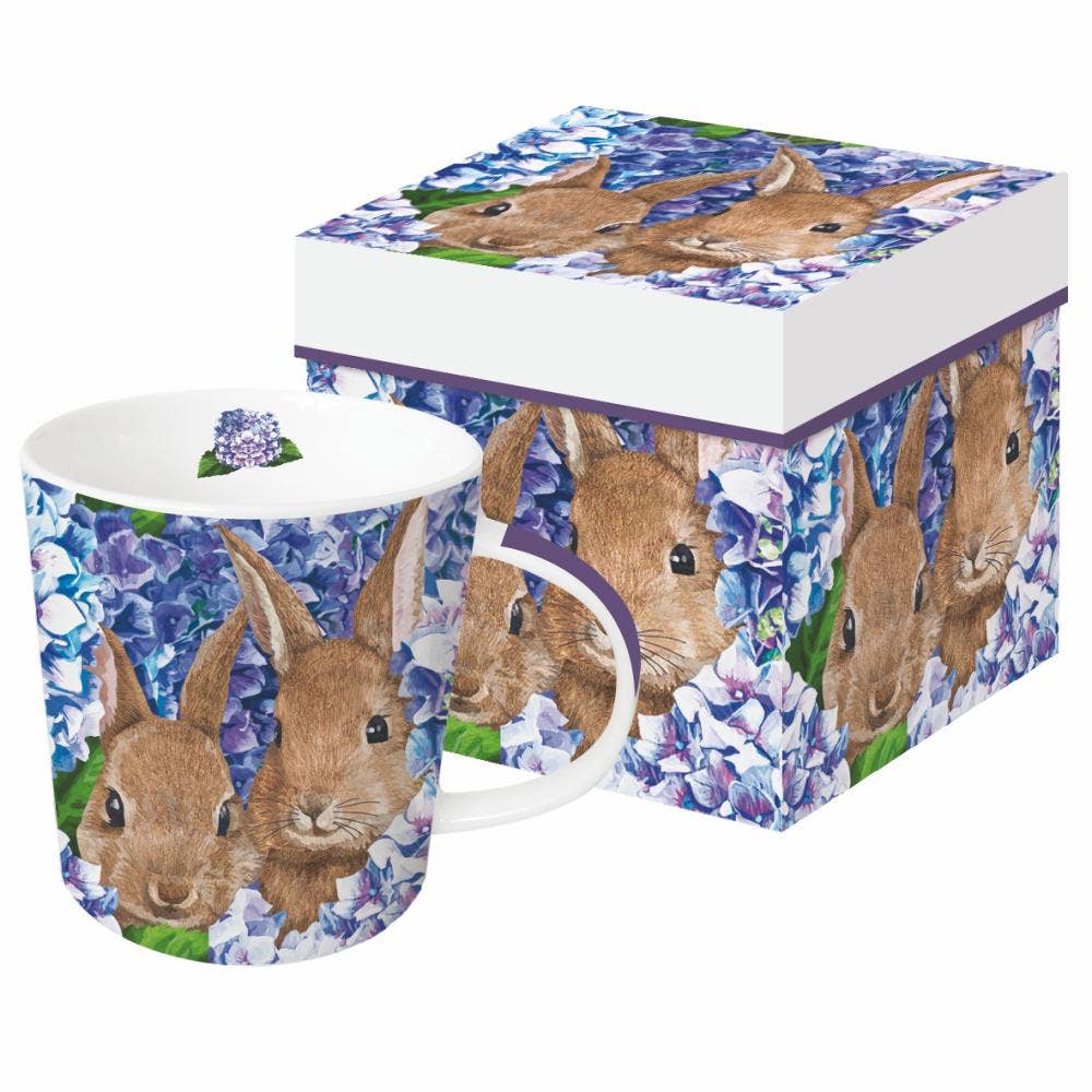 Bunnies with Hydrangeas Mug