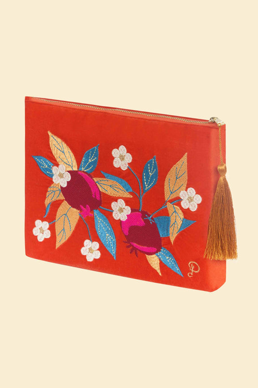 Powder Design inc - Velvet Zip Pouch - Pomegranate in Tangerine