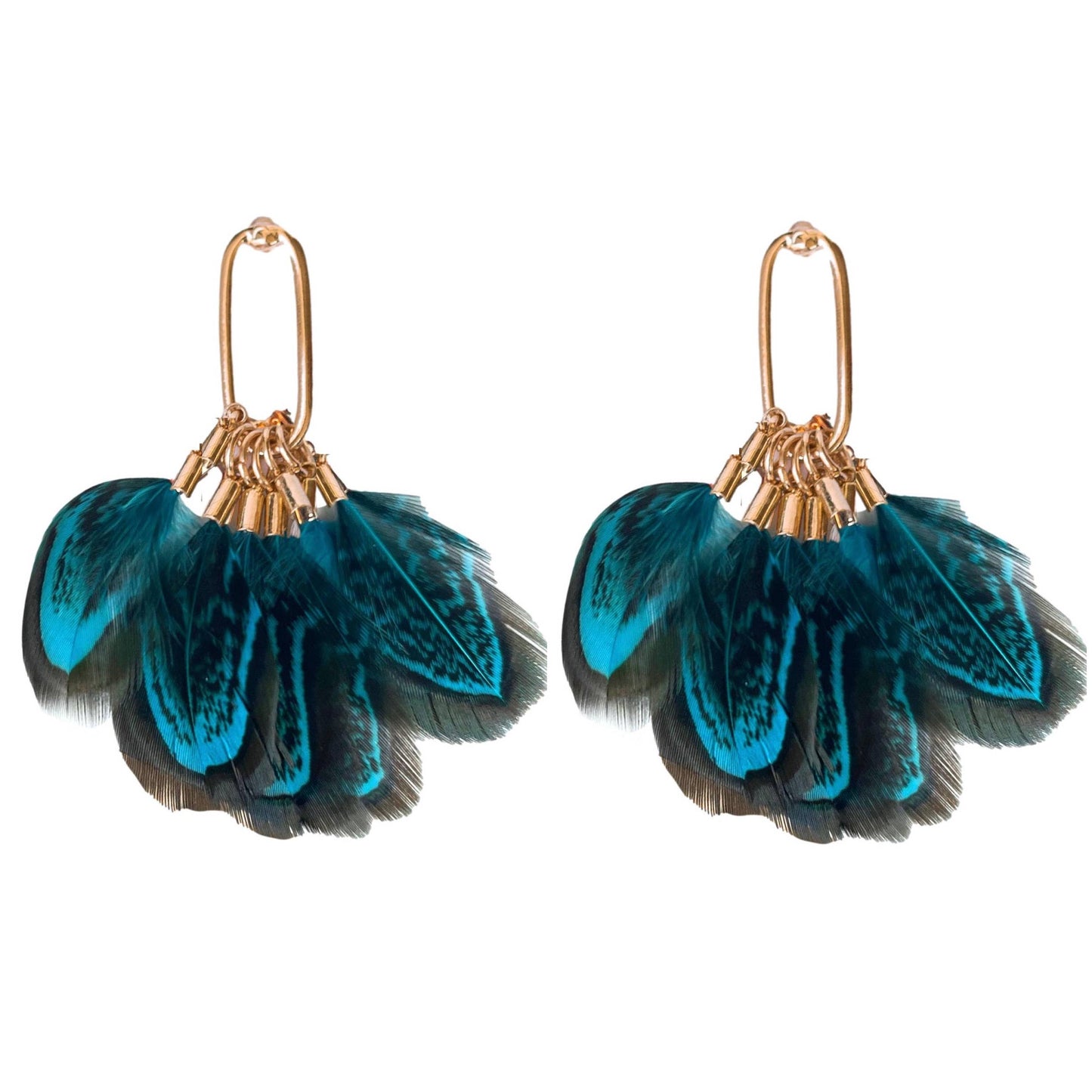St Armands Designs of Sarasota - Peacock Feather Statement Tassel Earrings