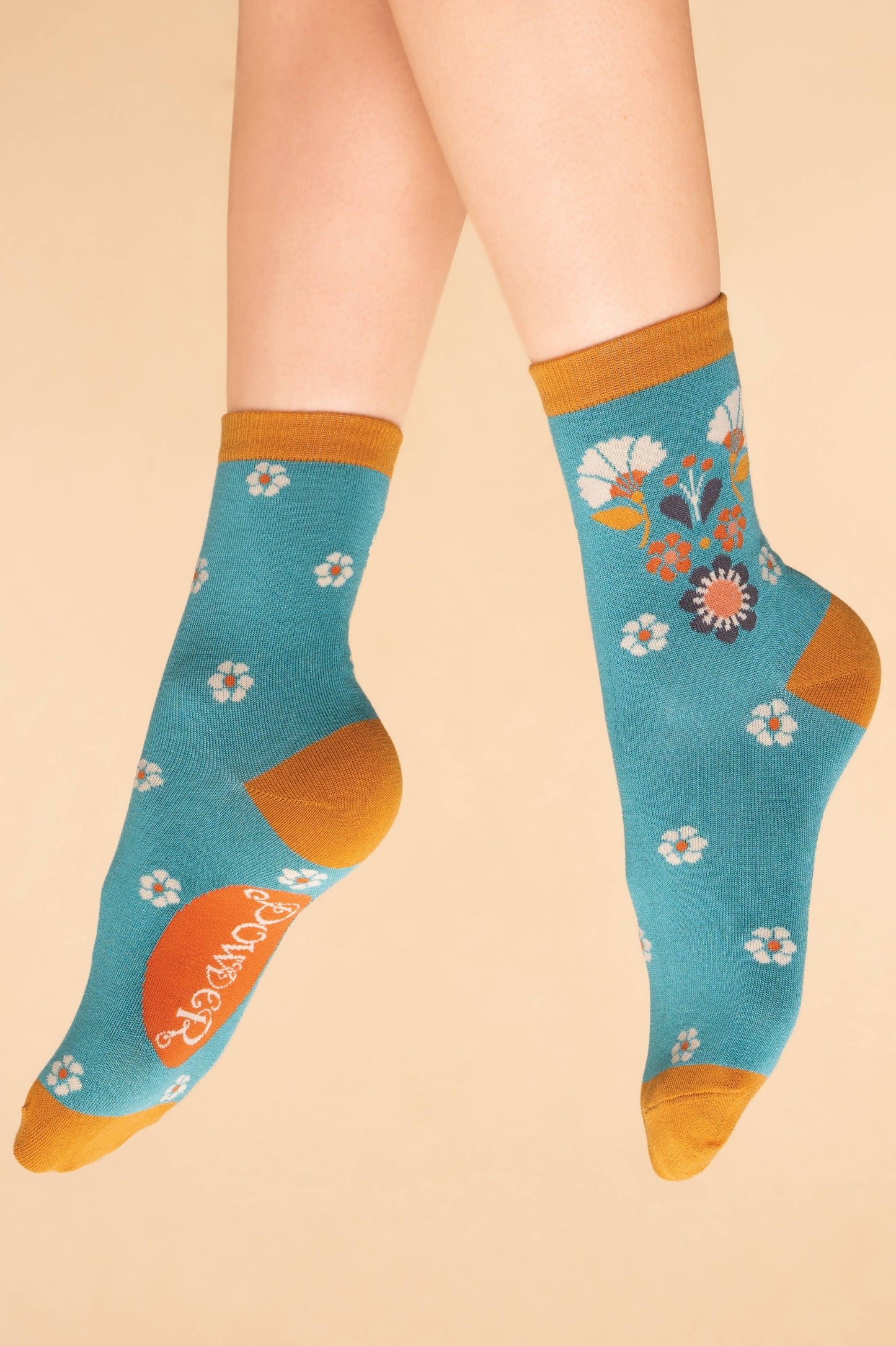 Powder Design inc - Art Deco Floral Ankle Socks - Aqua