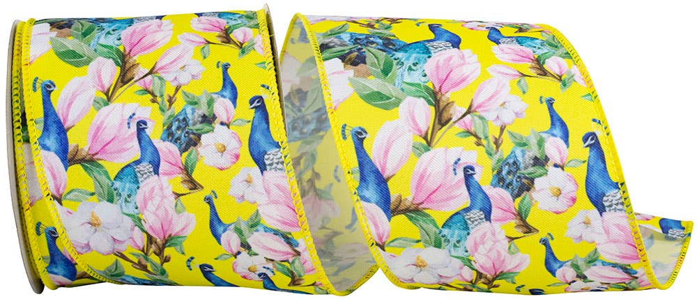 Peacock Floral Print Wired Edge Ribbon