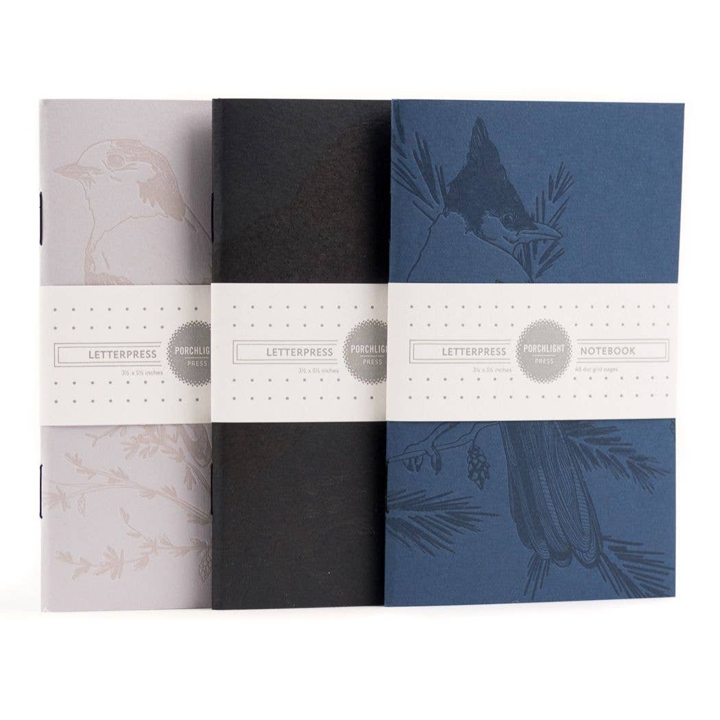 Monochromatic Birds - Pocket size Set of 3 Notebook: Plain Pages
