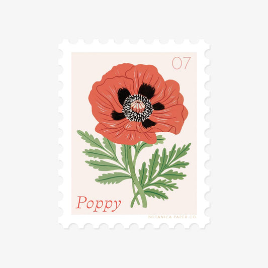 Botanica Paper Co. - POPPY, JULY FLOWER | STAMP-STYLE VINYL STICKER