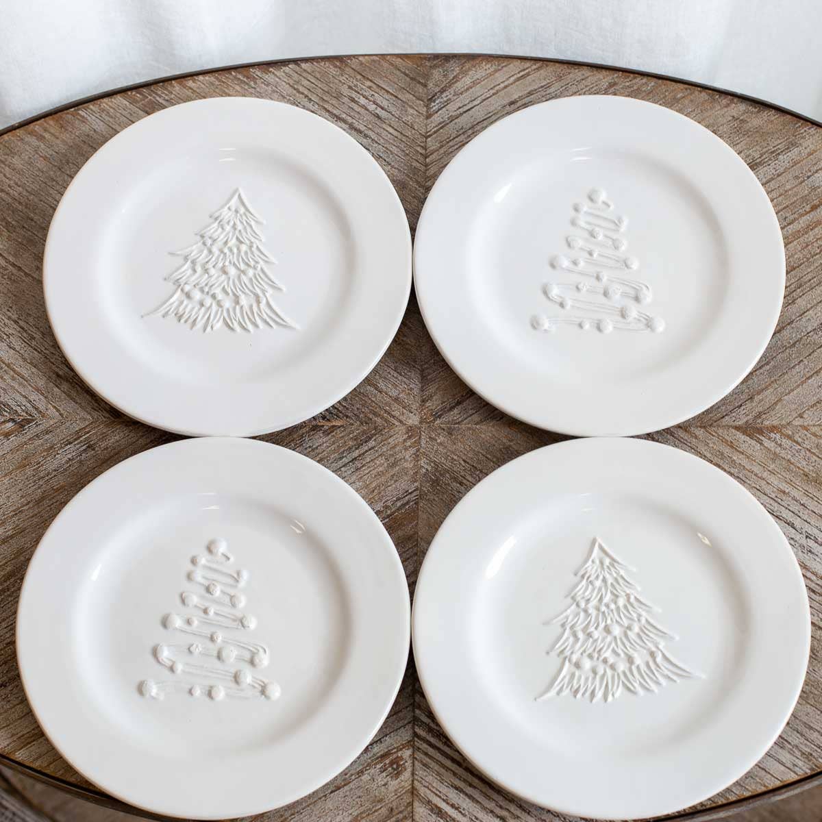 Stockbridge Tree Embossed Plates   White   8"   Set of 4