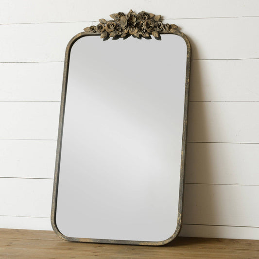 Metal Distressed Floral Mirror (PC)