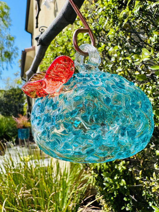 Handblown Artisanal Glass Hummingbird Feeder