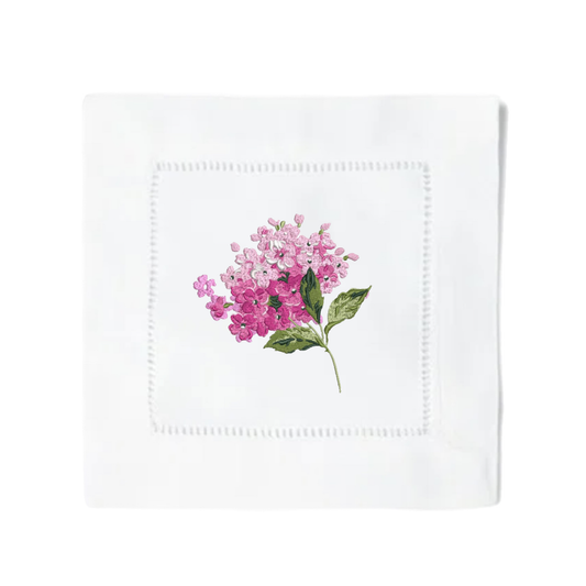 Set of 4 Pink Hydrangea Cocktail Napkins