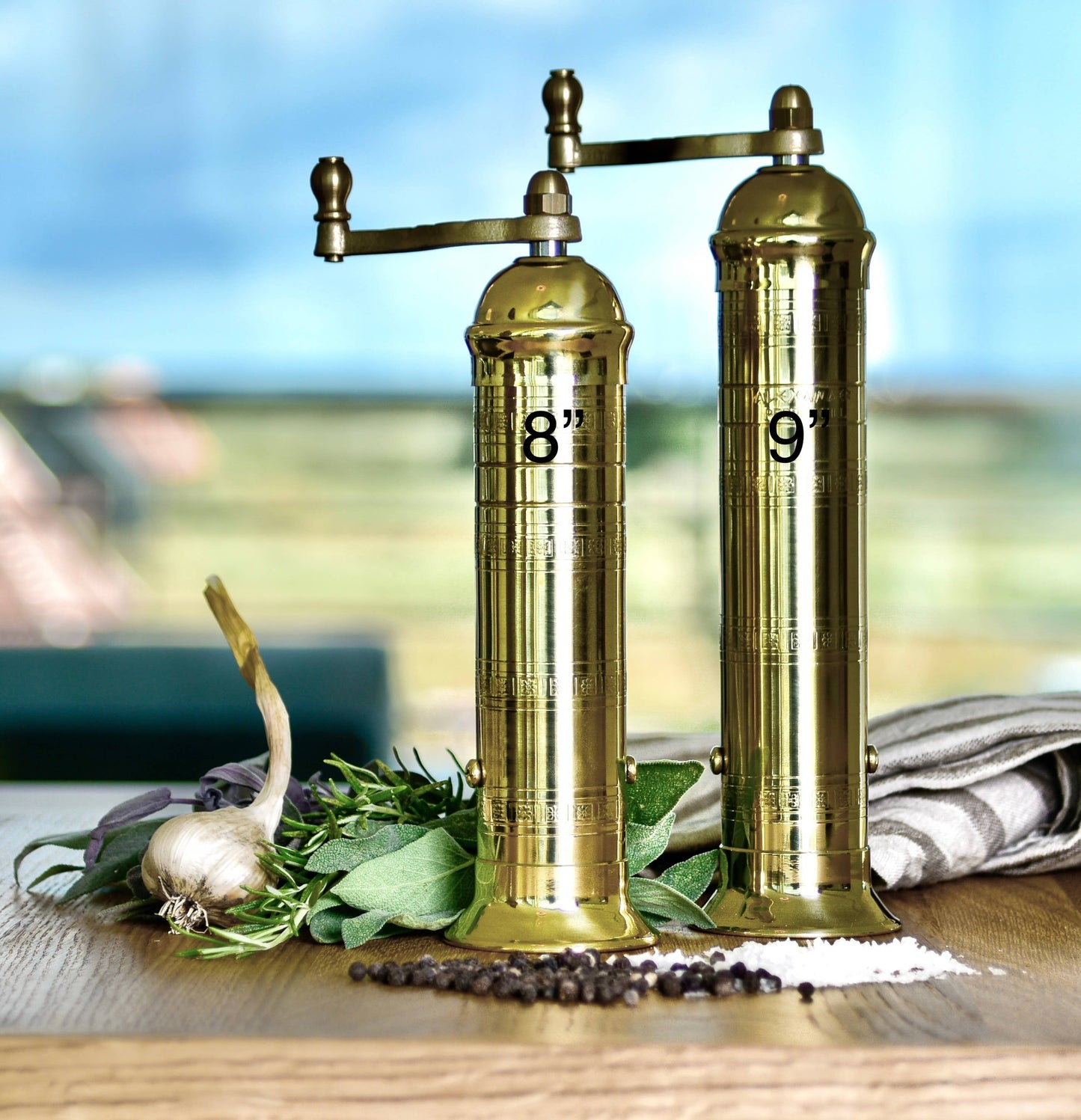 Rune-Jakobsen Design - High-sell through: 'Brass Mill' - 8" salt grinder