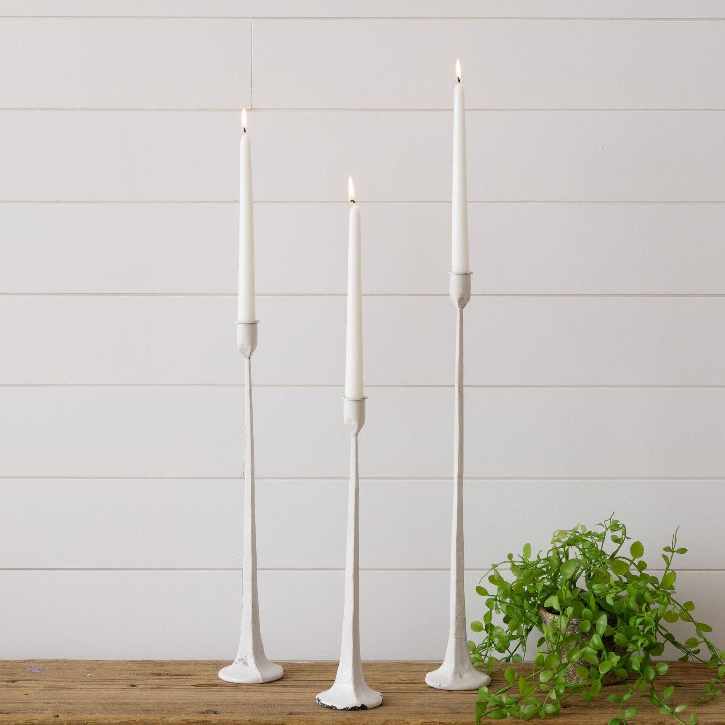 Hand Forged Metal Candle Holders, White (SET OF 3)