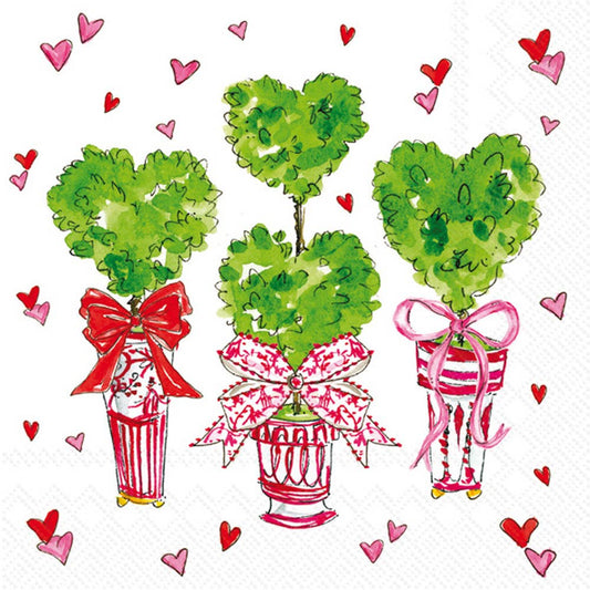 Boston International - Paper Cocktail Napkin Pack of 20 Heart Topiary