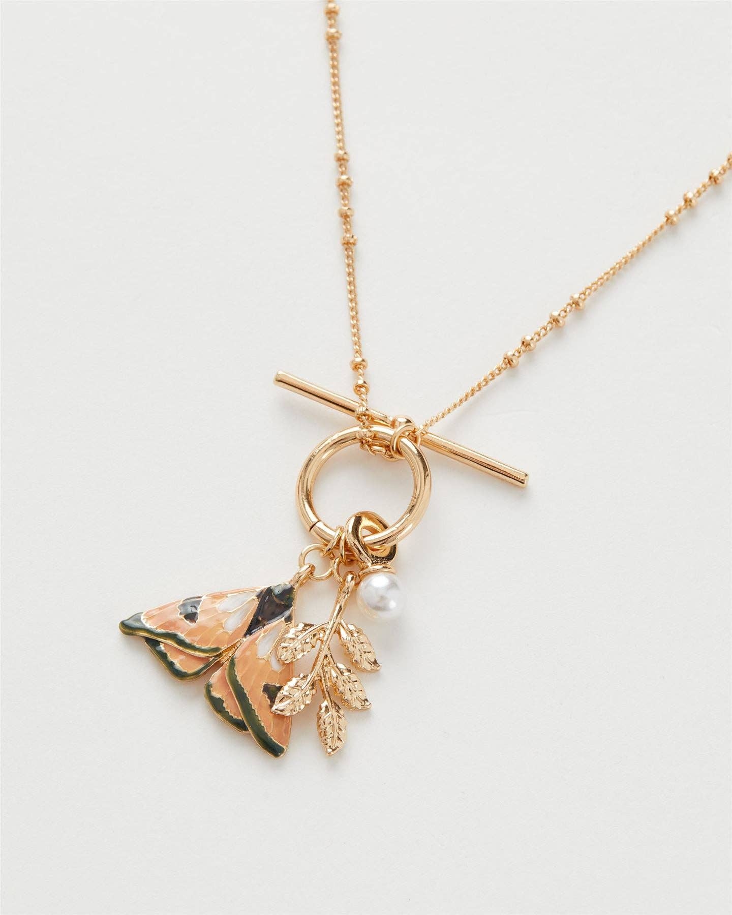 Fable England - Enamel Moth & Leaf Charm Necklace: Matchbox