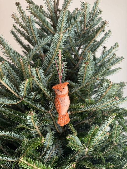 Deer Harbour Design - Hand-Stitched Owl Ornament: Orange