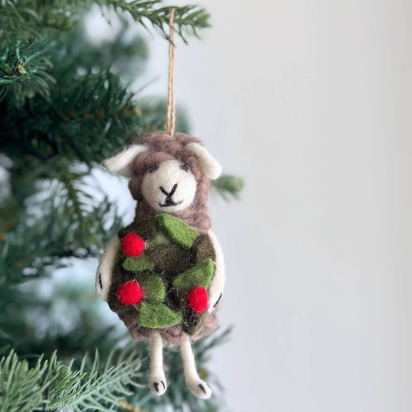 Deer Harbour Design - Santa's Little Helper Sheep Ornament: Holding Wreath