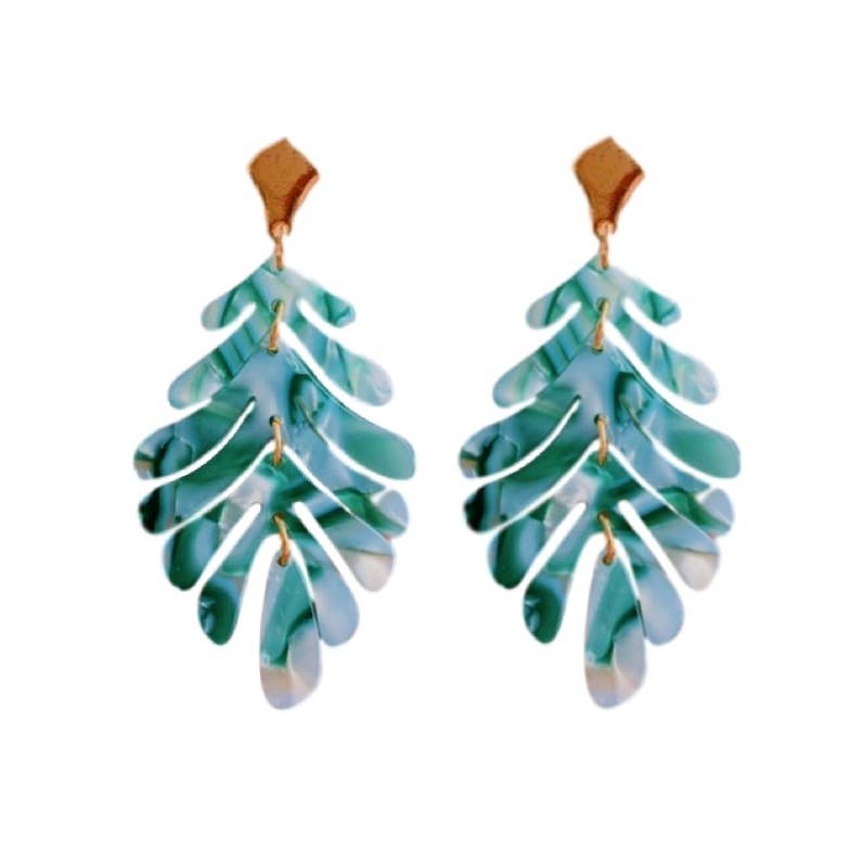 Green Petite Palm Drop Statement Earrings