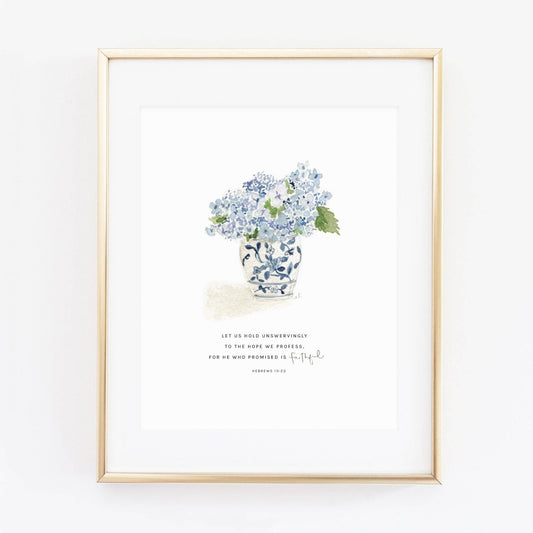 emily lex studio - hebrews 10:23 hydrangea bouquet scripture print