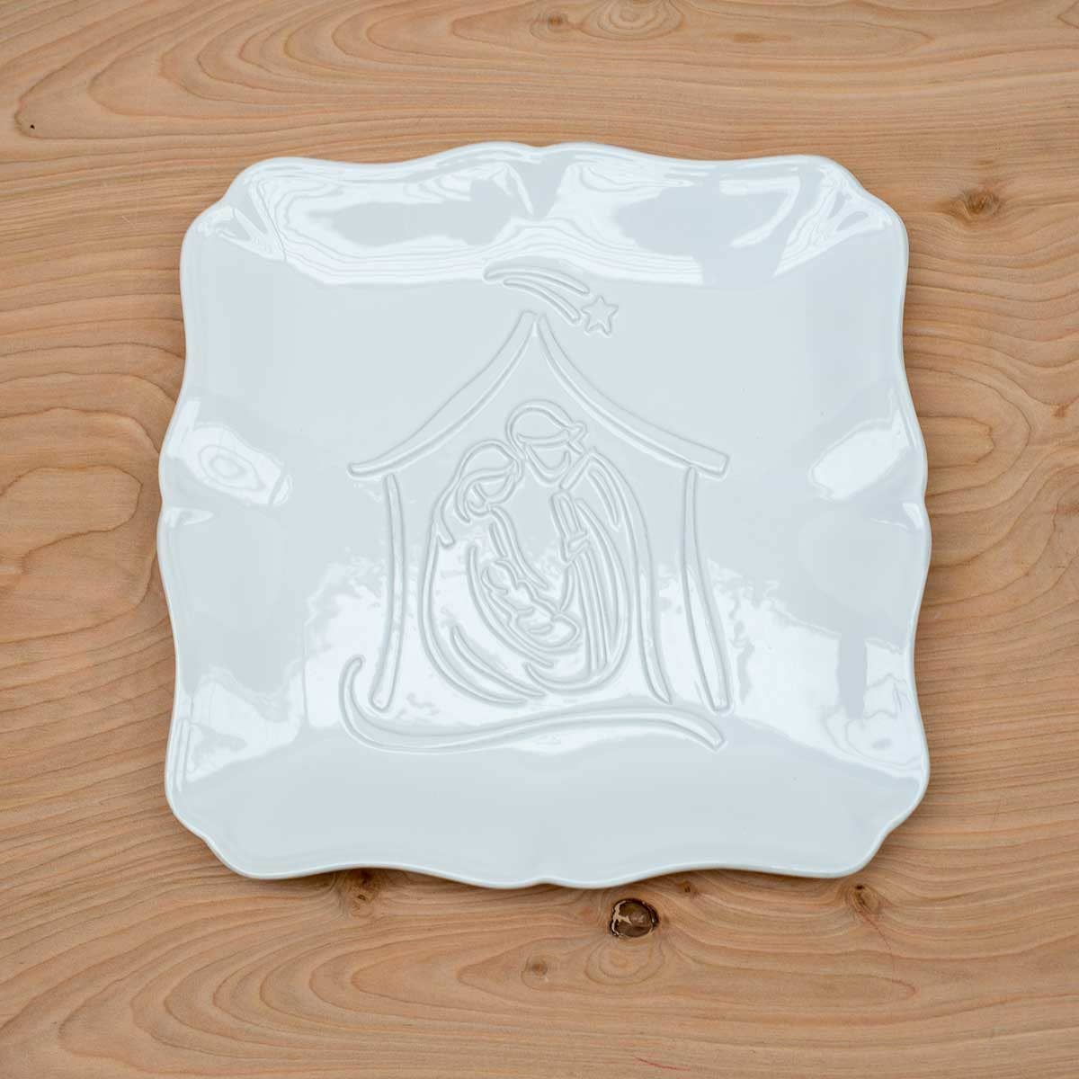 Nativity Embossed Square Platter   White   11.5x11.5