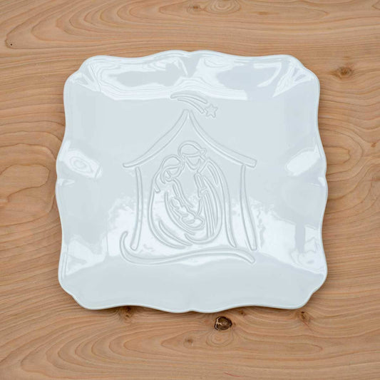 Nativity Embossed Square Platter   White   11.5x11.5