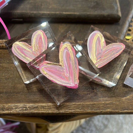 The Painted Petal - Pink Heart Lucite Block
